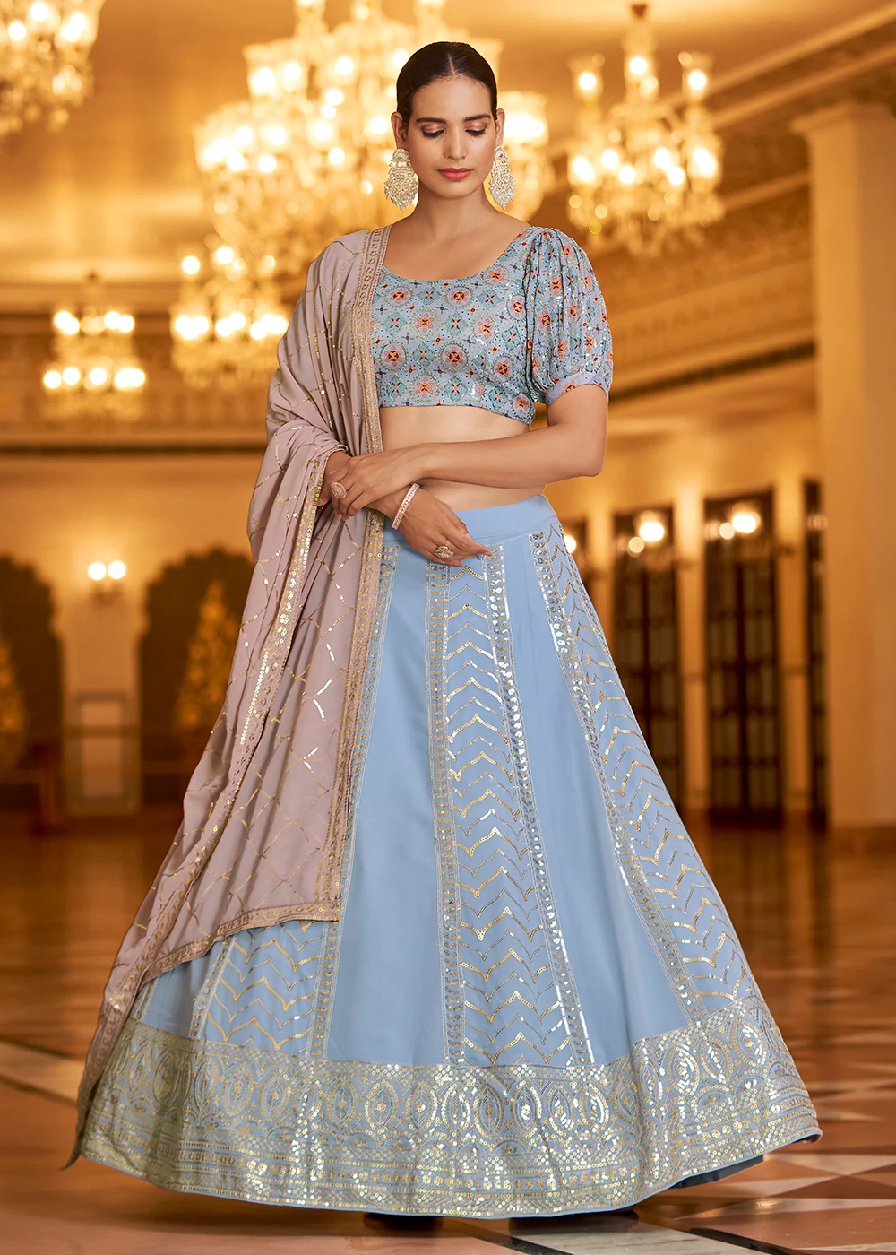 Wedding Reception Dazzling Dusty Pink Trendy Lehenga Choli - Image 3