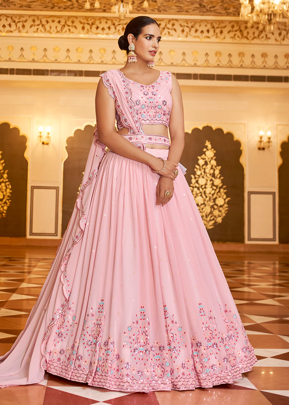 Wedding Reception Fanciable Pink Trendy Lehenga Choli - Image 4