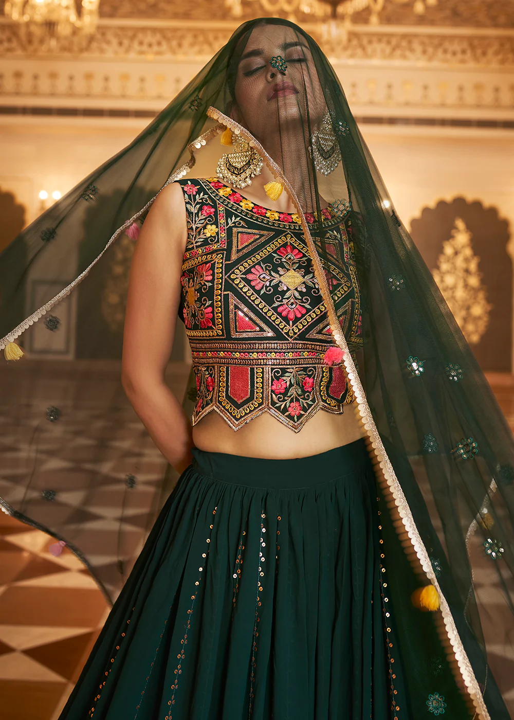 Wedding Reception Luxuriant Green Trendy Lehenga Choli - Image 2