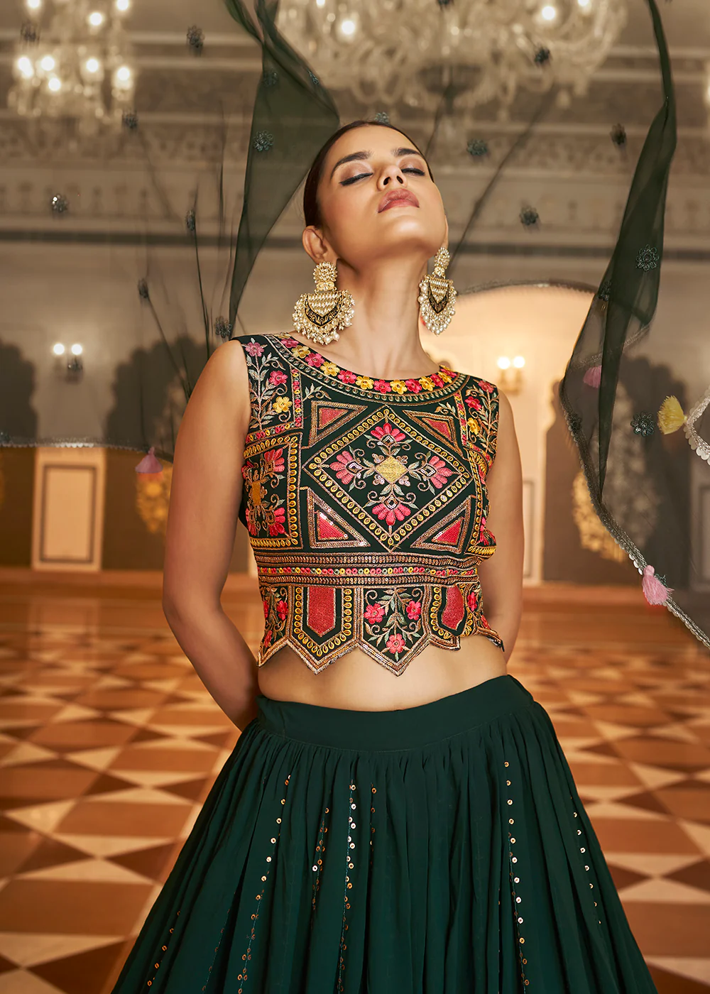 Wedding Reception Luxuriant Green Trendy Lehenga Choli - Image 4