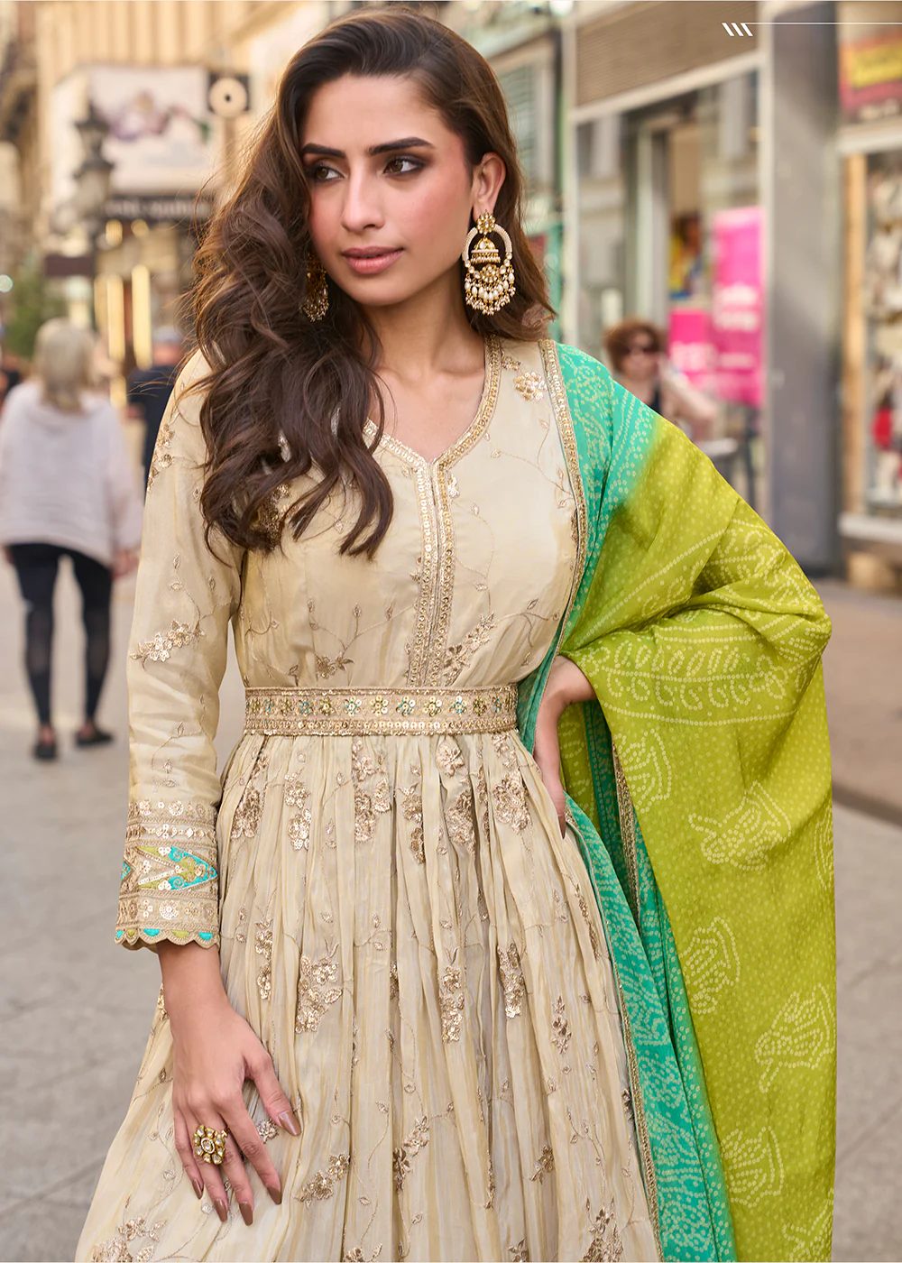 Wedding Wear Awesome Cream Heavy Anarkali Gown - Image 2