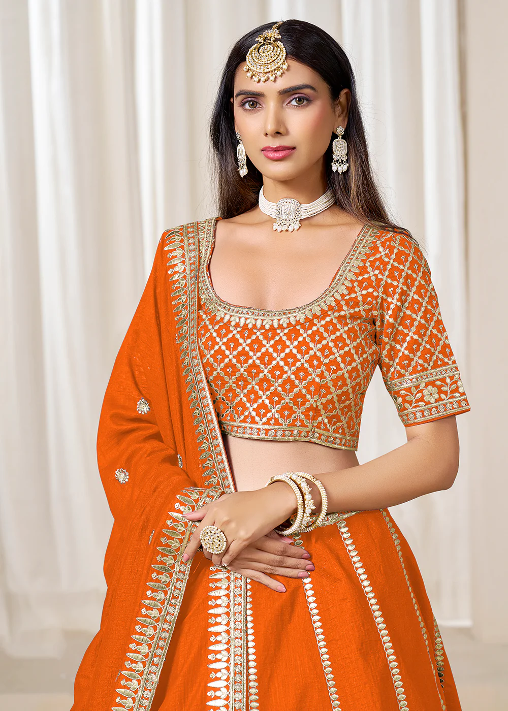 Wedding Wear Chic Orange Art Silk Lehenga Choli - Image 2
