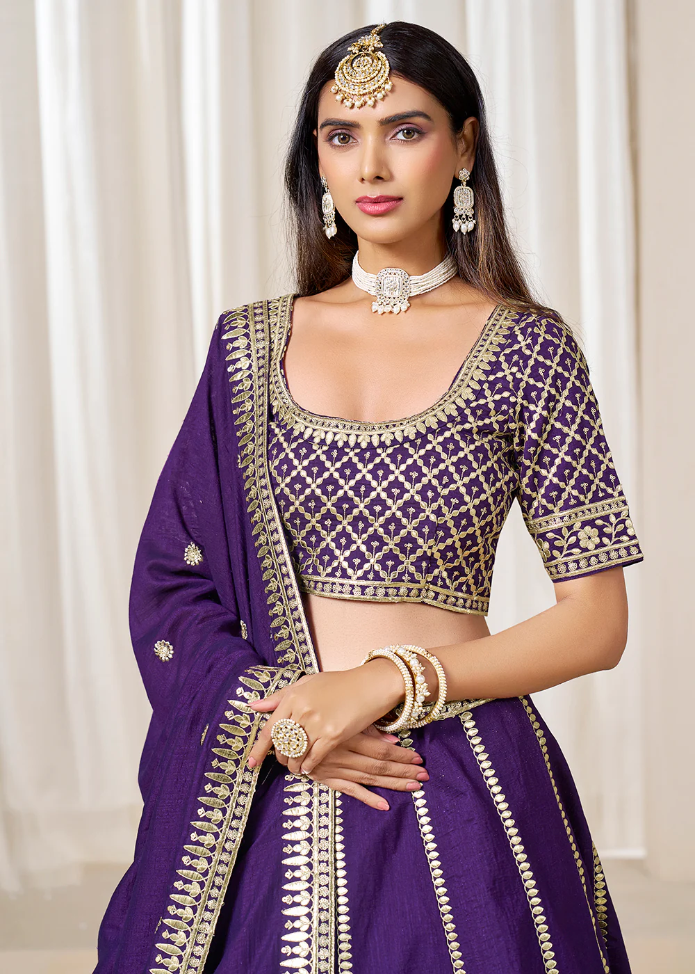 Wedding Wear Dark Purple Art Silk Lehenga Choli - Image 2