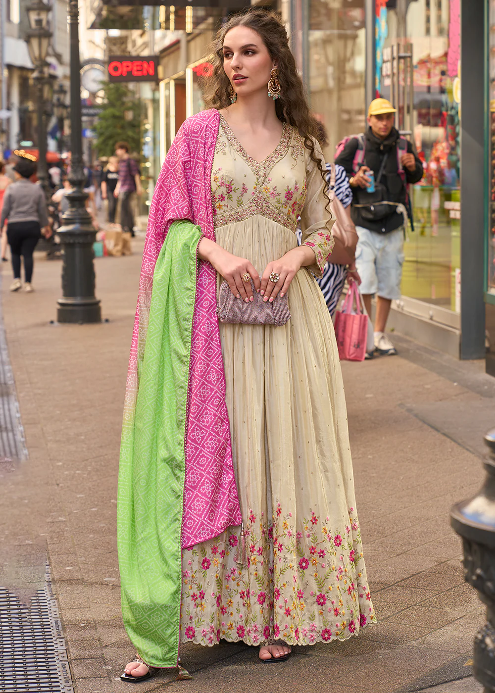 Wedding Wear Lovely Cream Heavy Anarkali Gown