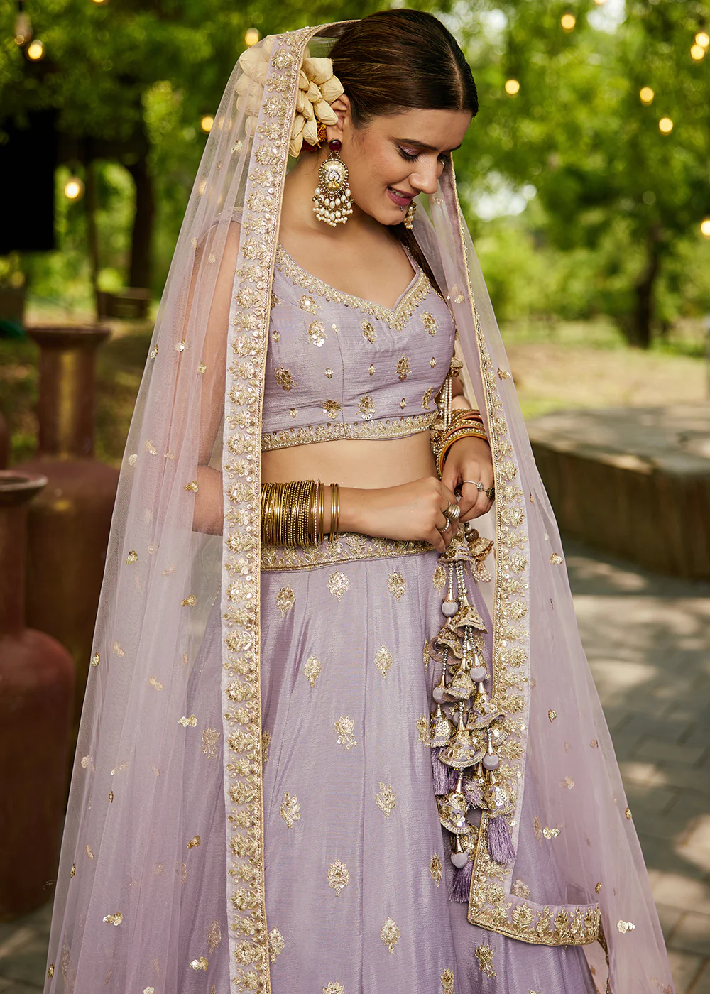 Wedding Wear Mauve Chiffon Embroidered Lehenga Choli - Image 2