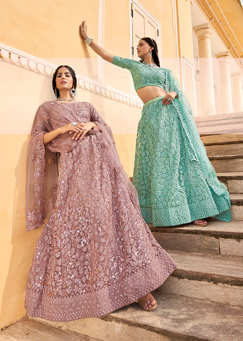 Wedding Wear Mint Blue Heavy Embroidered Bridal Lehenga Choli - Image 3