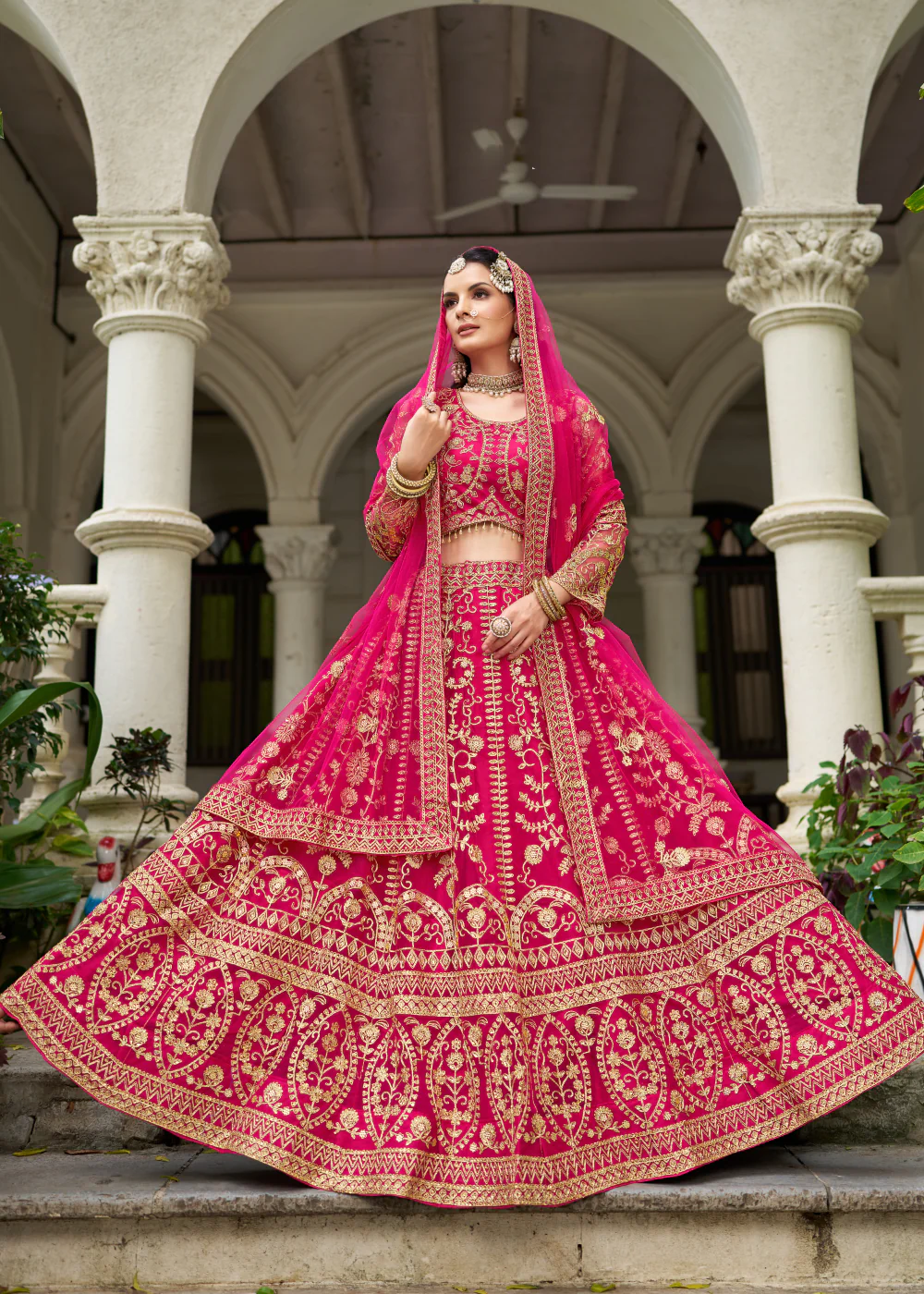 Wedding Wear Net Pink Embroidered Lehenga Choli - Image 3