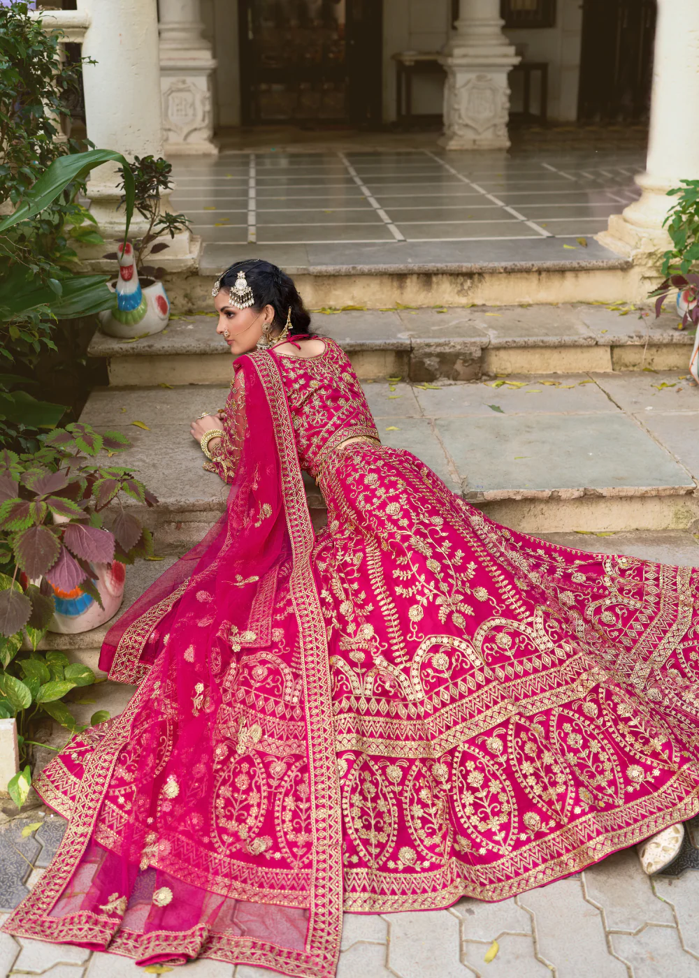 Wedding Wear Net Pink Embroidered Lehenga Choli - Image 4