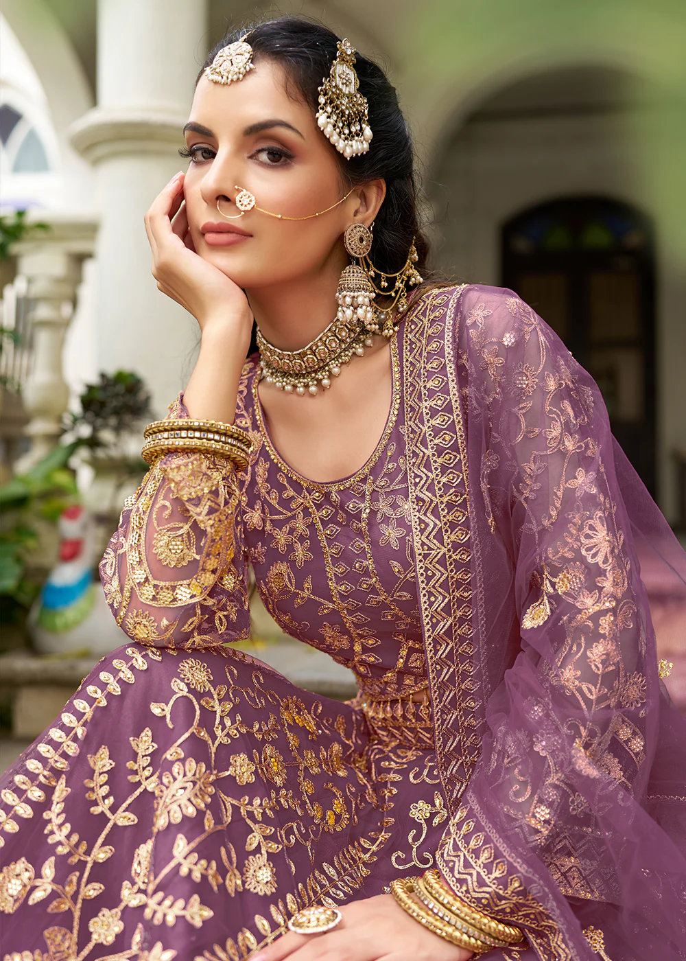 Wedding Wear Net Purple Embroidered Lehenga Choli - Image 5