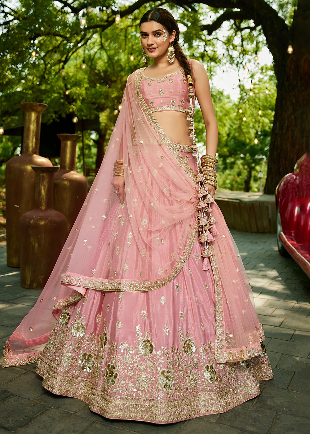 Wedding Wear Pink Chiffon Embroidered Lehenga Choli