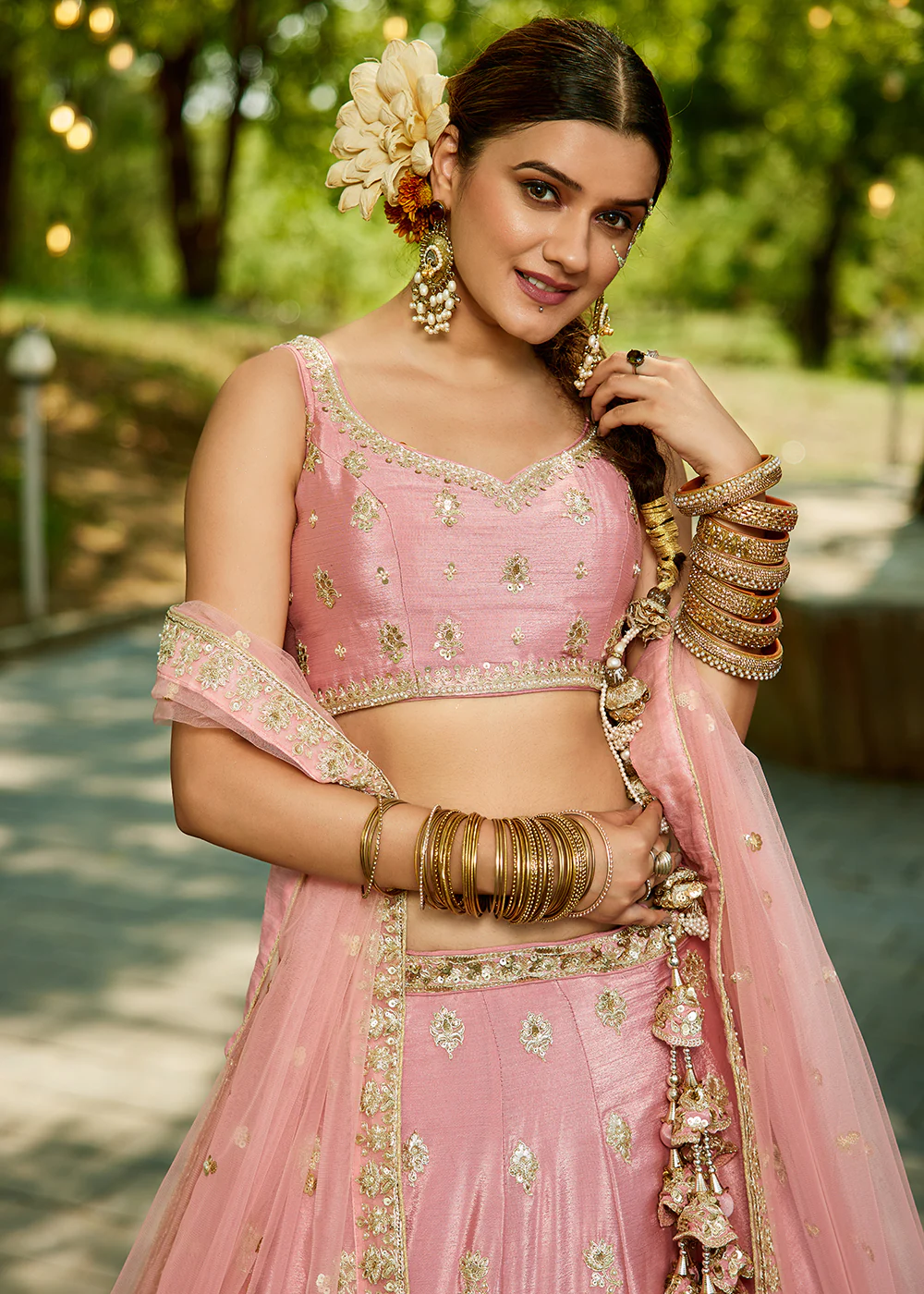 Wedding Wear Pink Chiffon Embroidered Lehenga Choli - Image 2