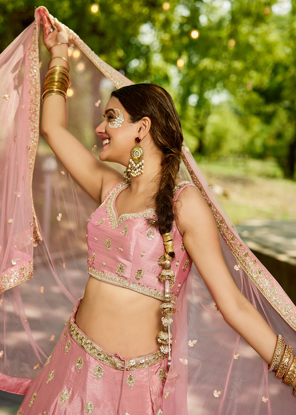 Wedding Wear Pink Chiffon Embroidered Lehenga Choli - Image 5