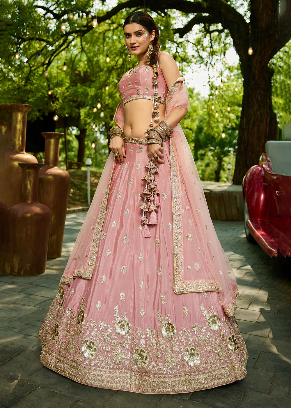 Wedding Wear Pink Chiffon Embroidered Lehenga Choli - Image 6