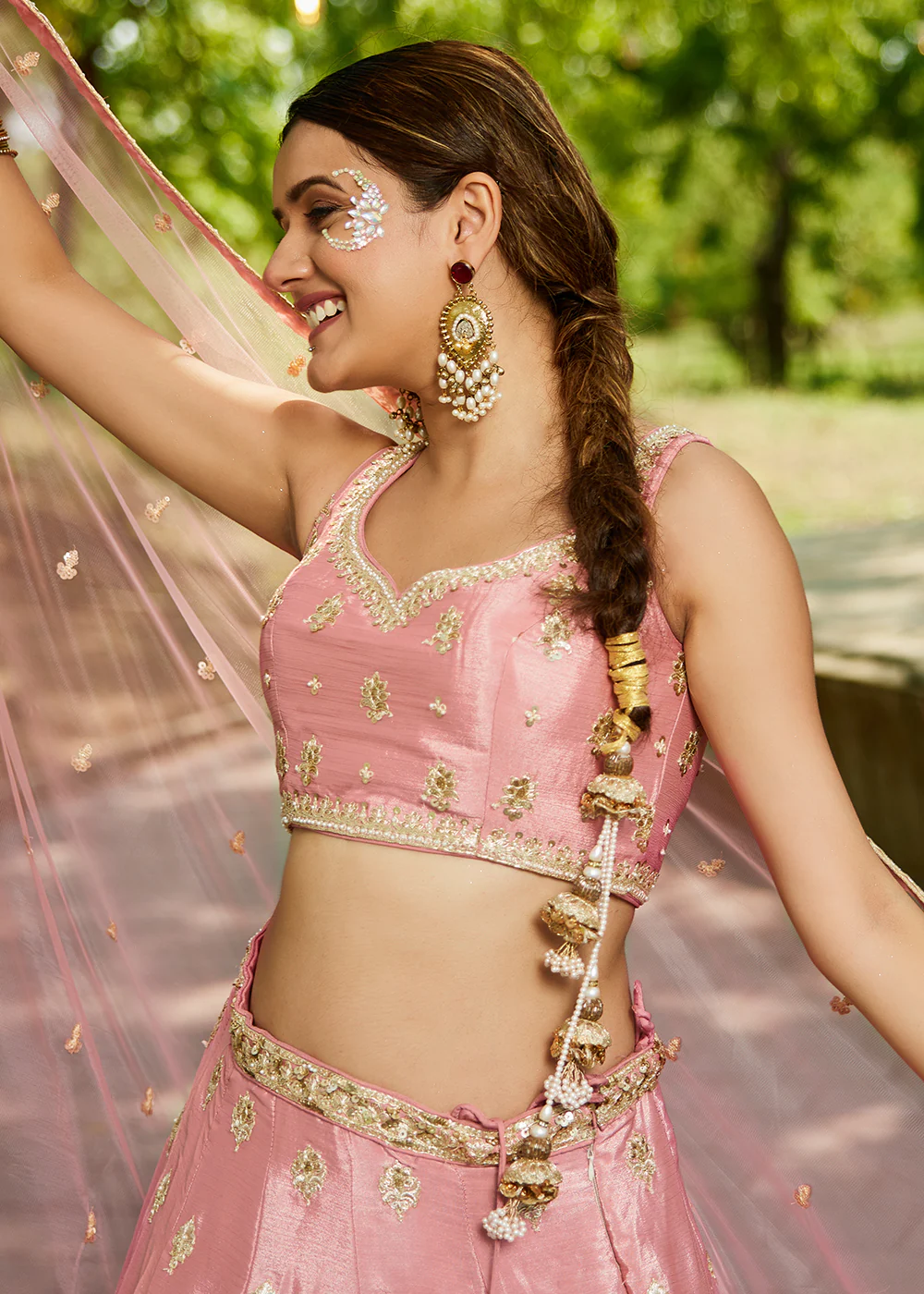 Wedding Wear Pink Chiffon Embroidered Lehenga Choli - Image 7