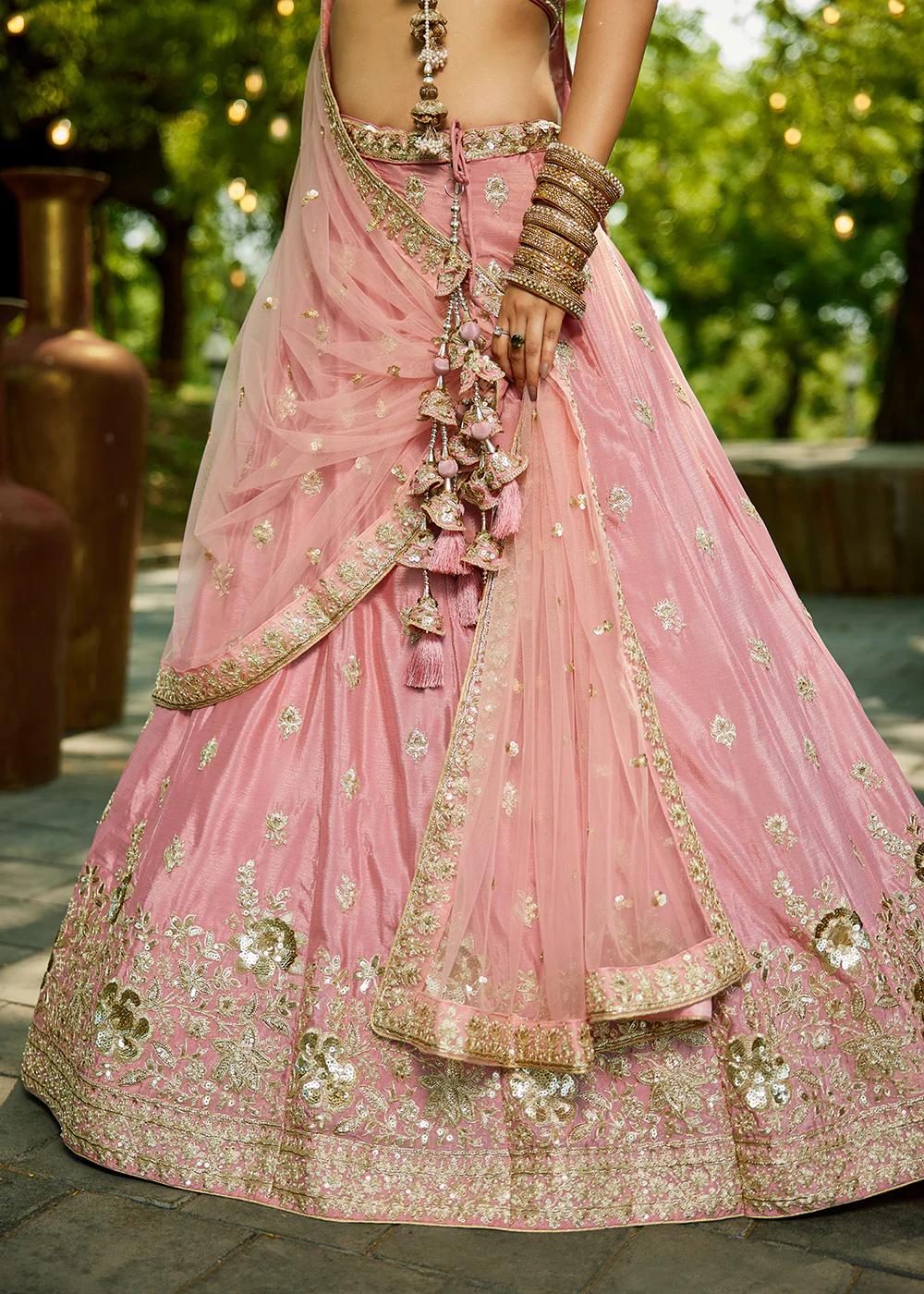 Wedding Wear Pink Chiffon Embroidered Lehenga Choli - Image 8