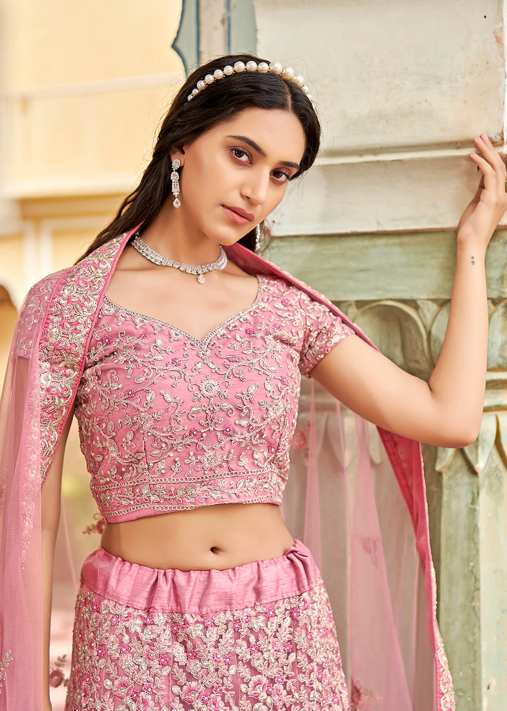 Wedding Wear Pink Heavy Embroidered Bridal Lehenga Choli - Image 2