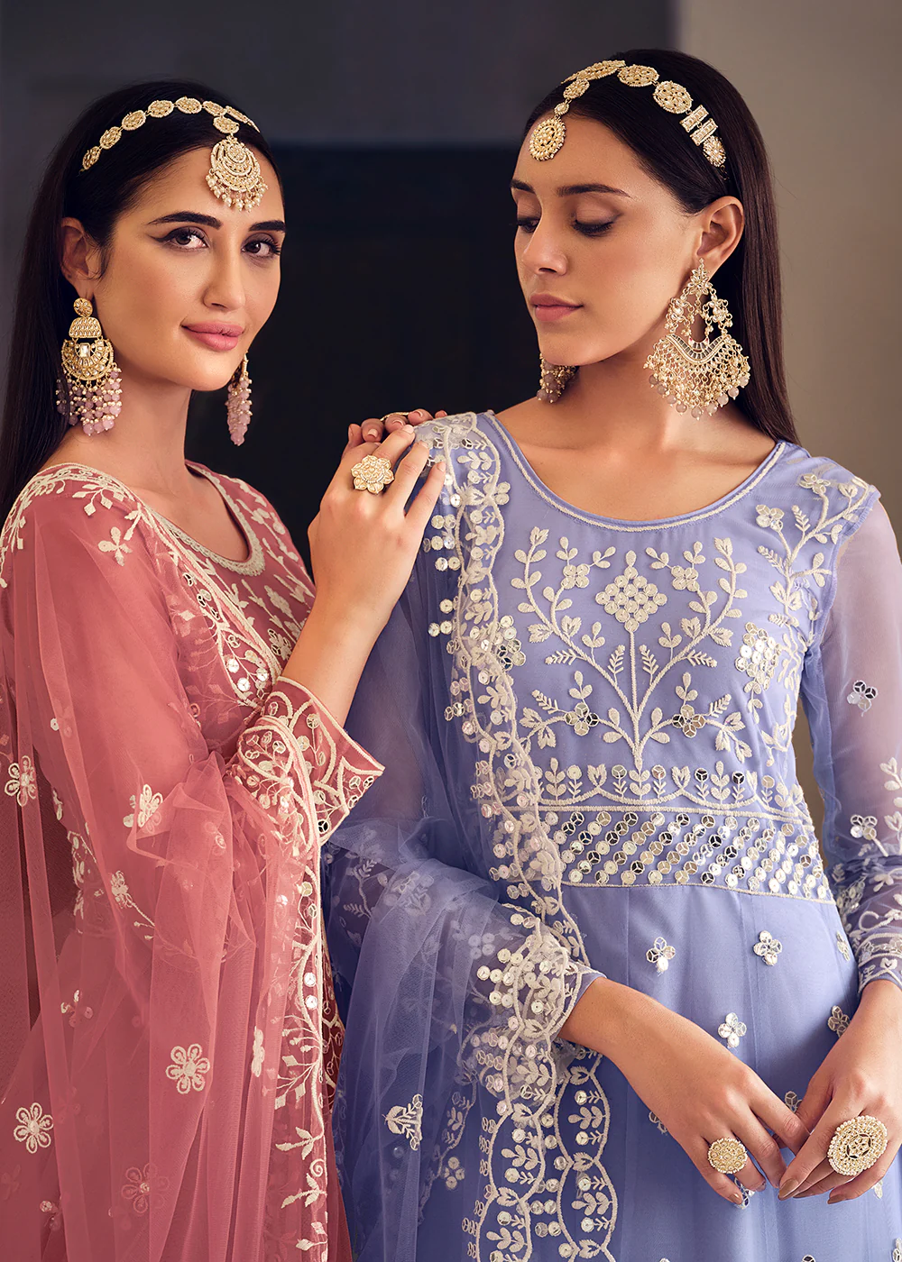 Wedding Wear Pink Net Sequins Embroidered Anarkali Suit - Image 5