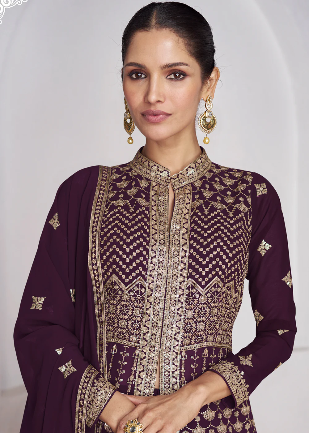 Wedding Wear Plum Purple Lehenga Skirt Anarkali Suit - Image 2
