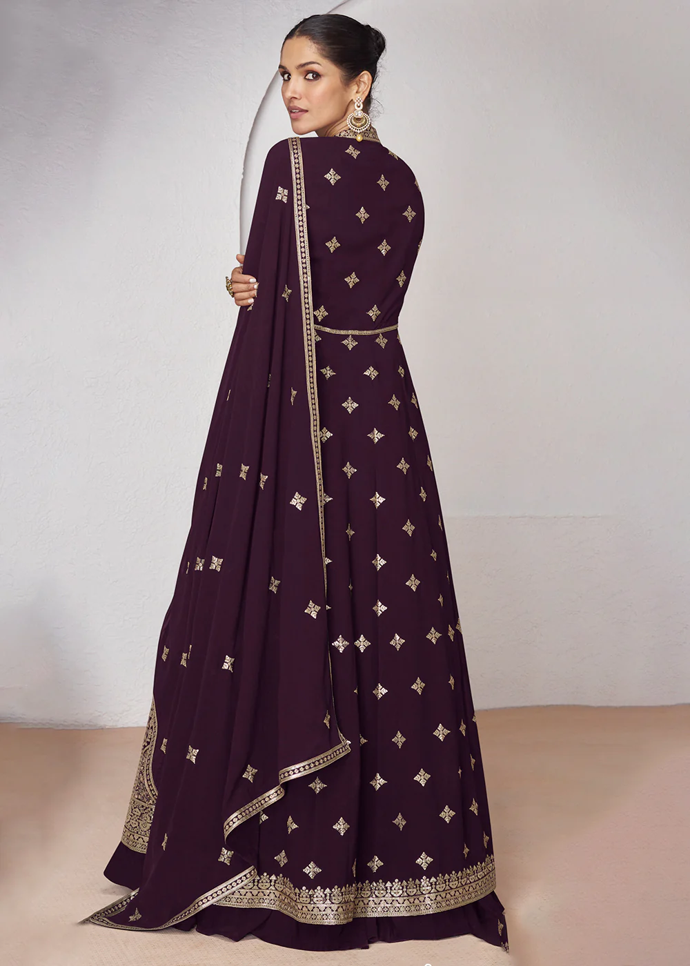 Wedding Wear Plum Purple Lehenga Skirt Anarkali Suit - Image 3