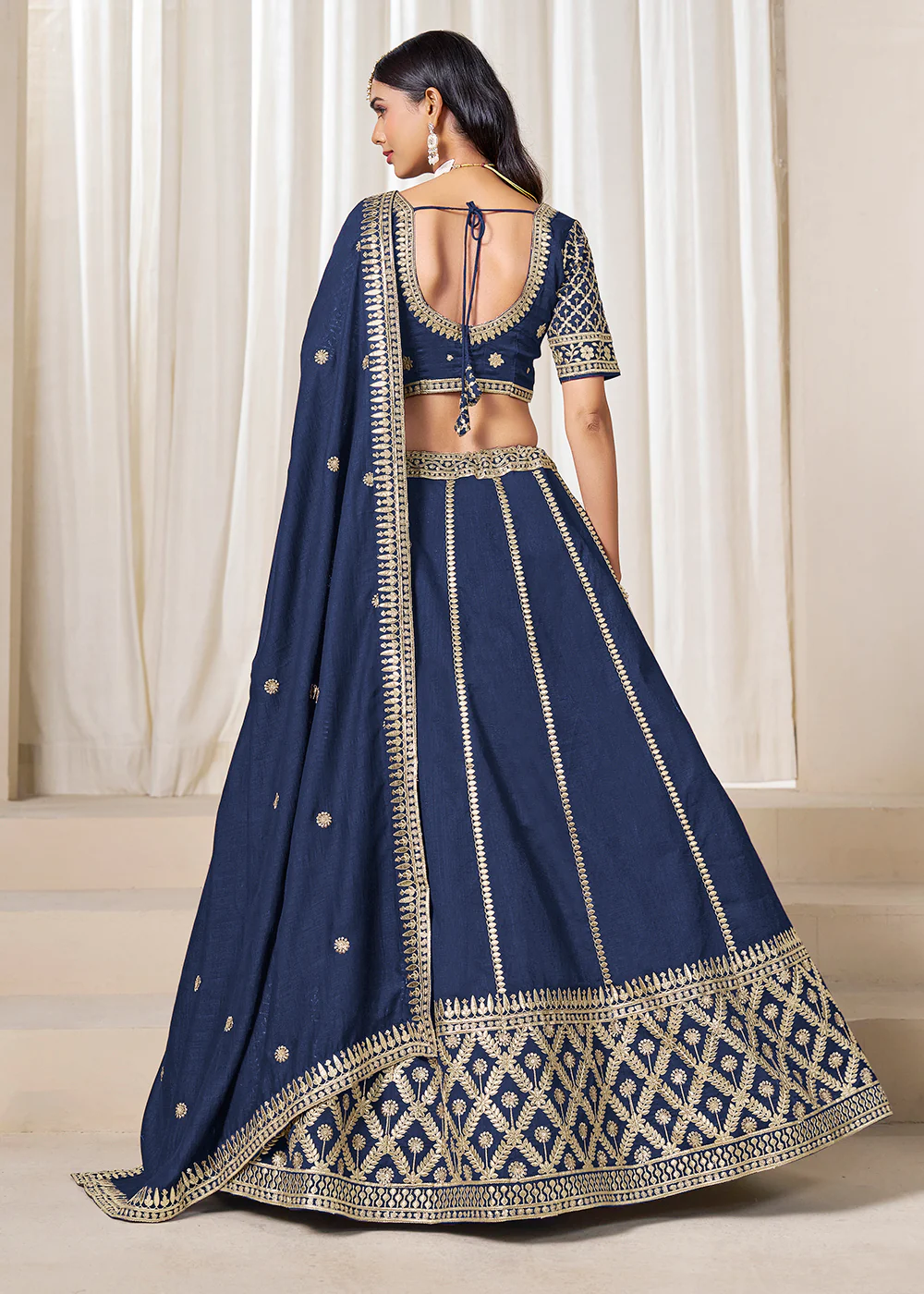 Wedding Wear Prussian Blue Art Silk Lehenga Choli - Image 3