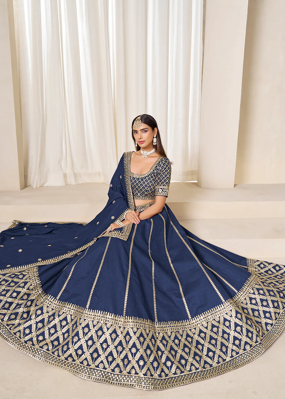 Wedding Wear Prussian Blue Art Silk Lehenga Choli - Image 4