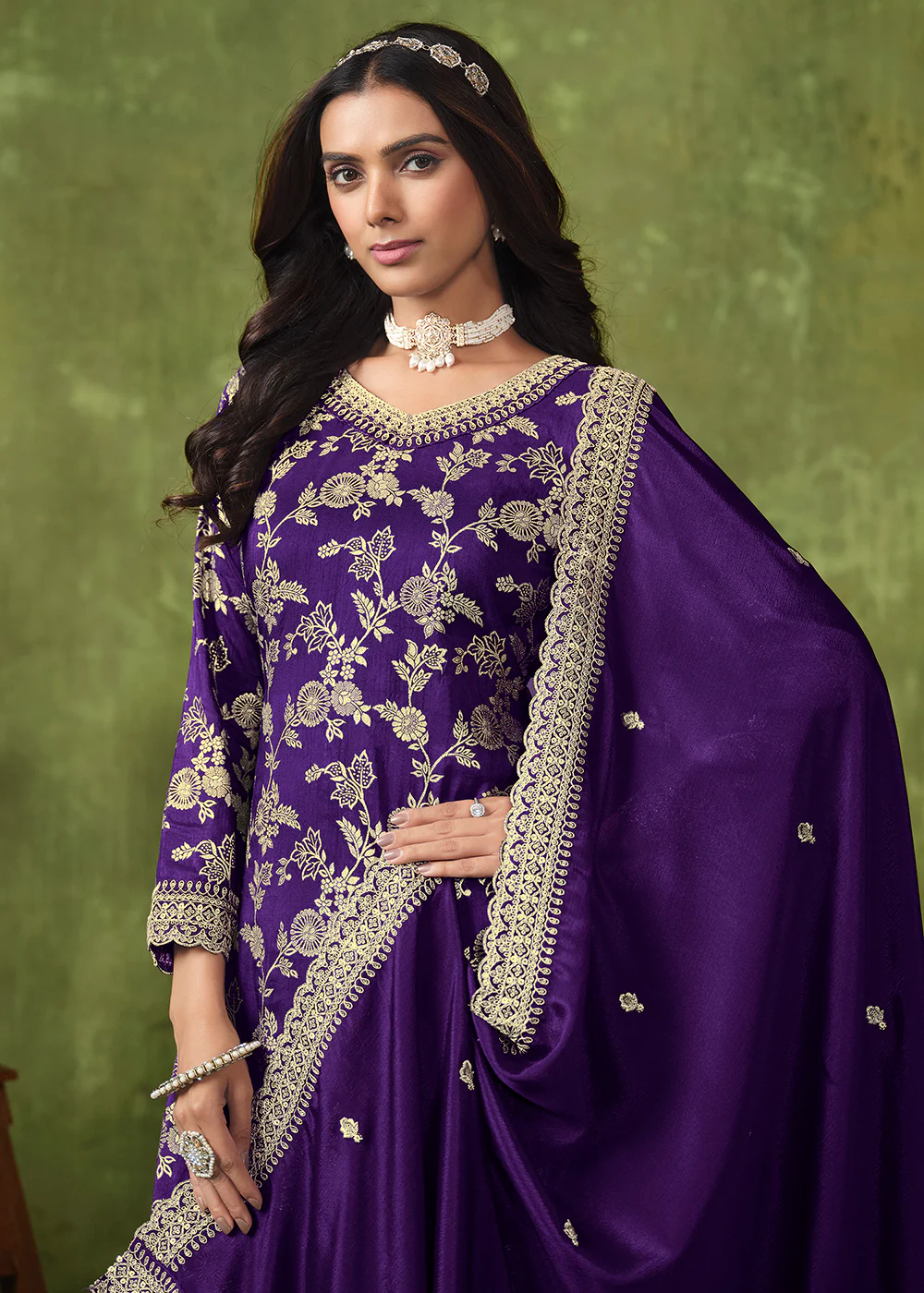 Wedding Wear Purple Dola Silk Jacquard Palazzo Suit - Image 2