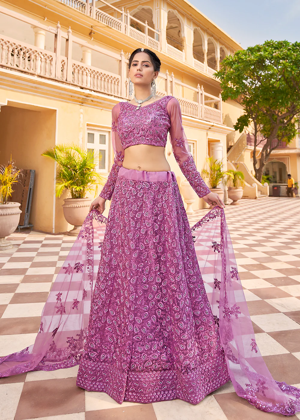 Wedding Wear Purple Heavy Embroidered Bridal Lehenga Choli - Image 4