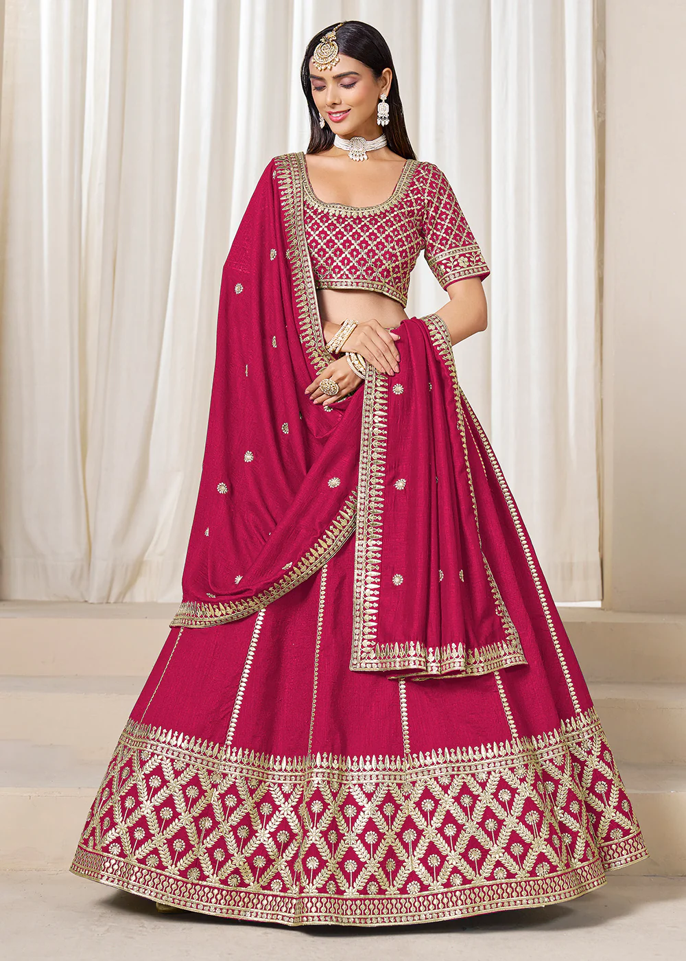 Wedding Wear Rani Pink Art Silk Lehenga Choli