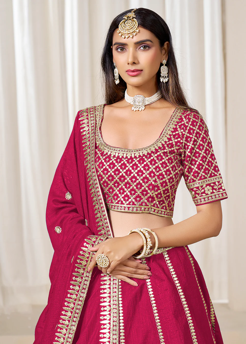Wedding Wear Rani Pink Art Silk Lehenga Choli - Image 2