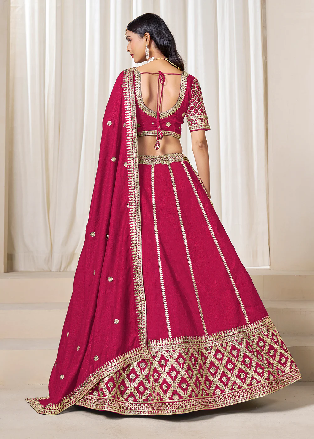 Wedding Wear Rani Pink Art Silk Lehenga Choli - Image 3