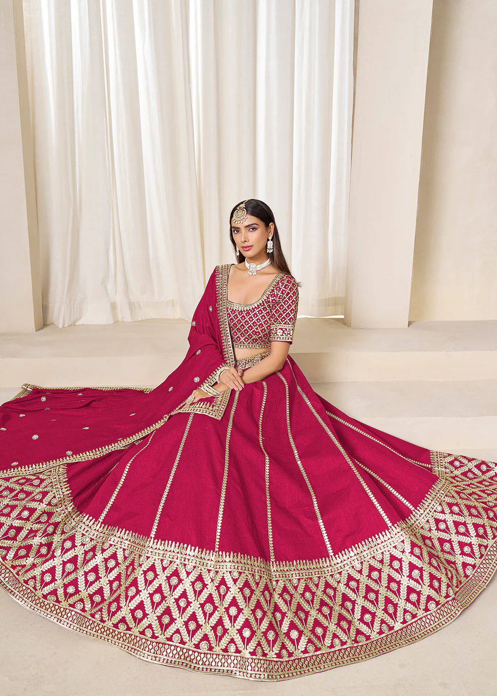 Wedding Wear Rani Pink Art Silk Lehenga Choli - Image 4