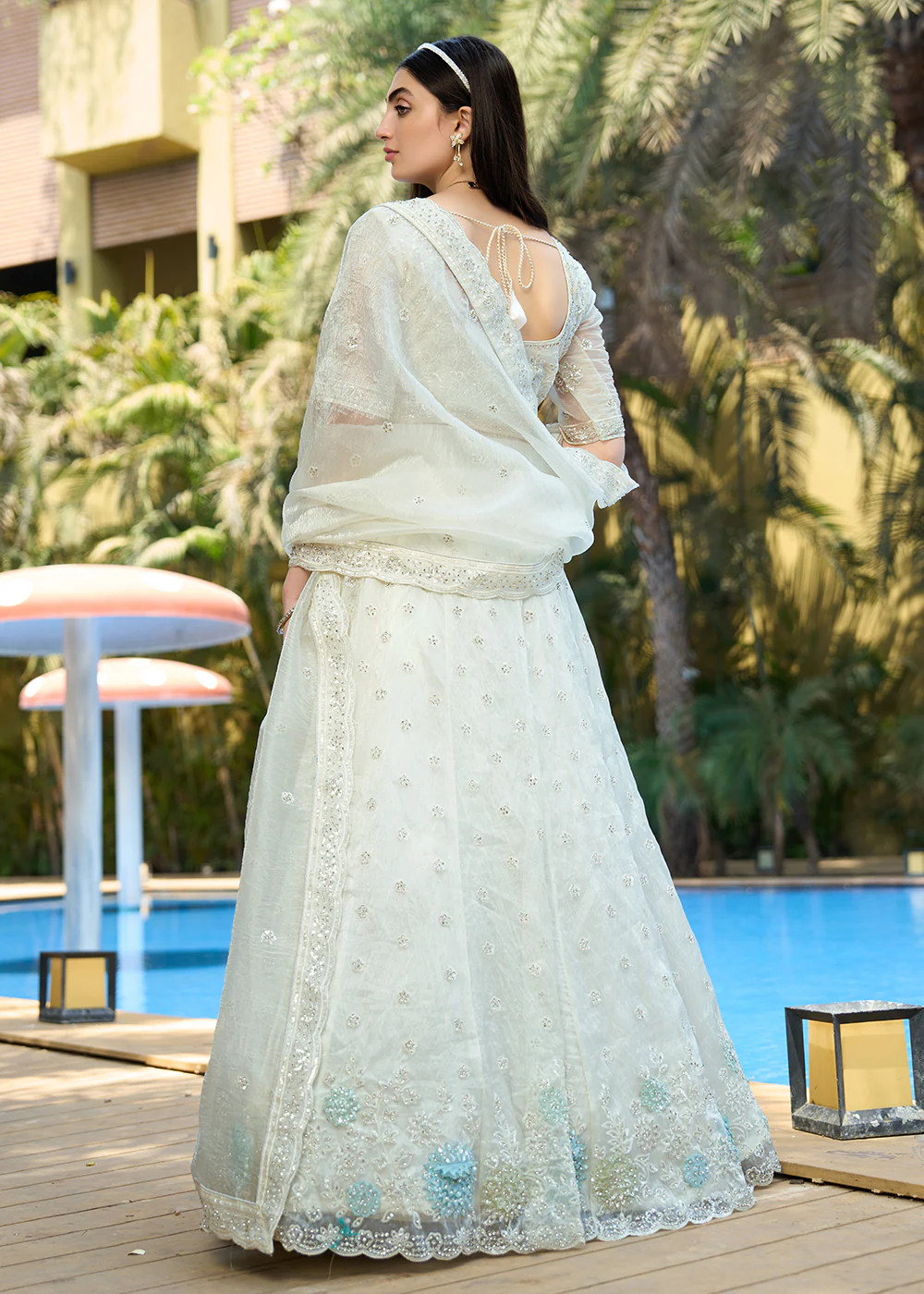 White Heavy Embroidered Wedding Bridal Lehenga Choli - Image 3