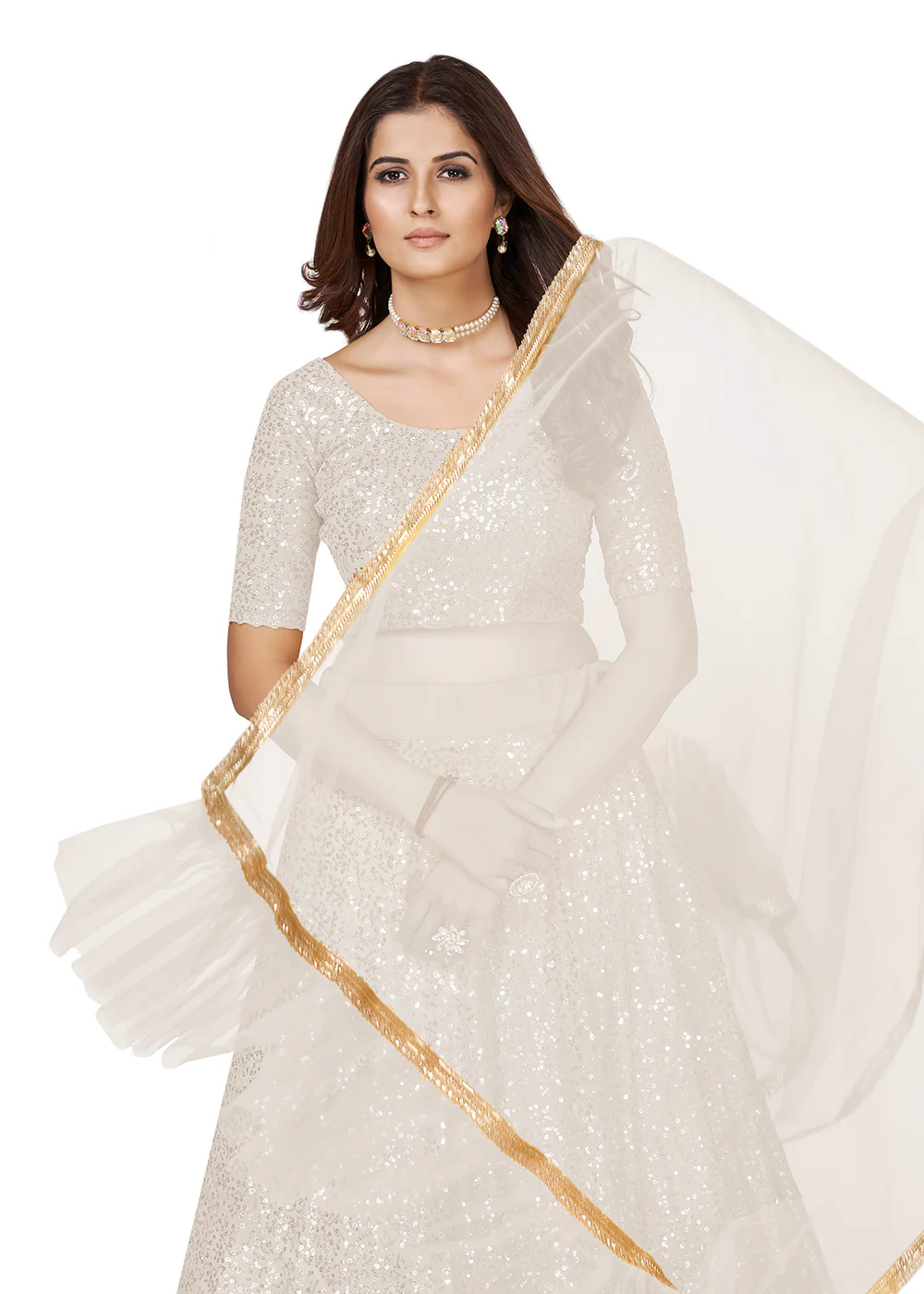 White Multi Sequins Embroidered Party Wear Lehenga Choli - Image 2