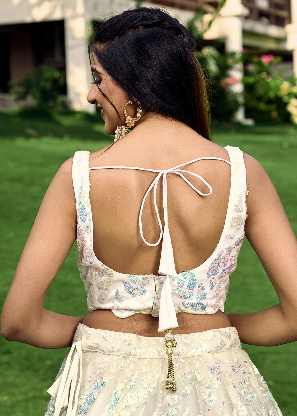 White Multi Sequins & Thread Wedding Lehenga Choli - Image 9