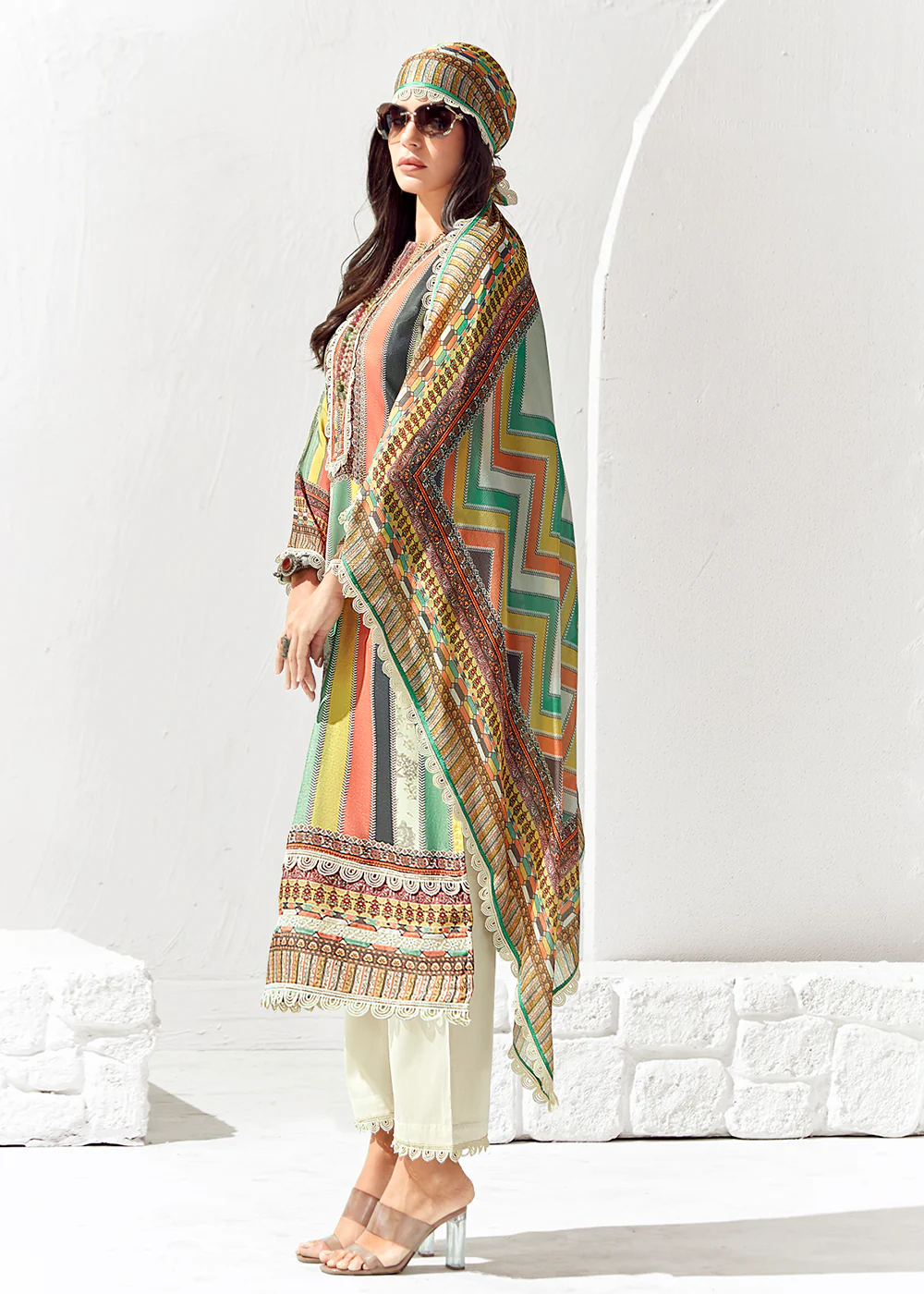 White Multicolor Cotton Lawn Digital Printed Salwar Suit - Image 3