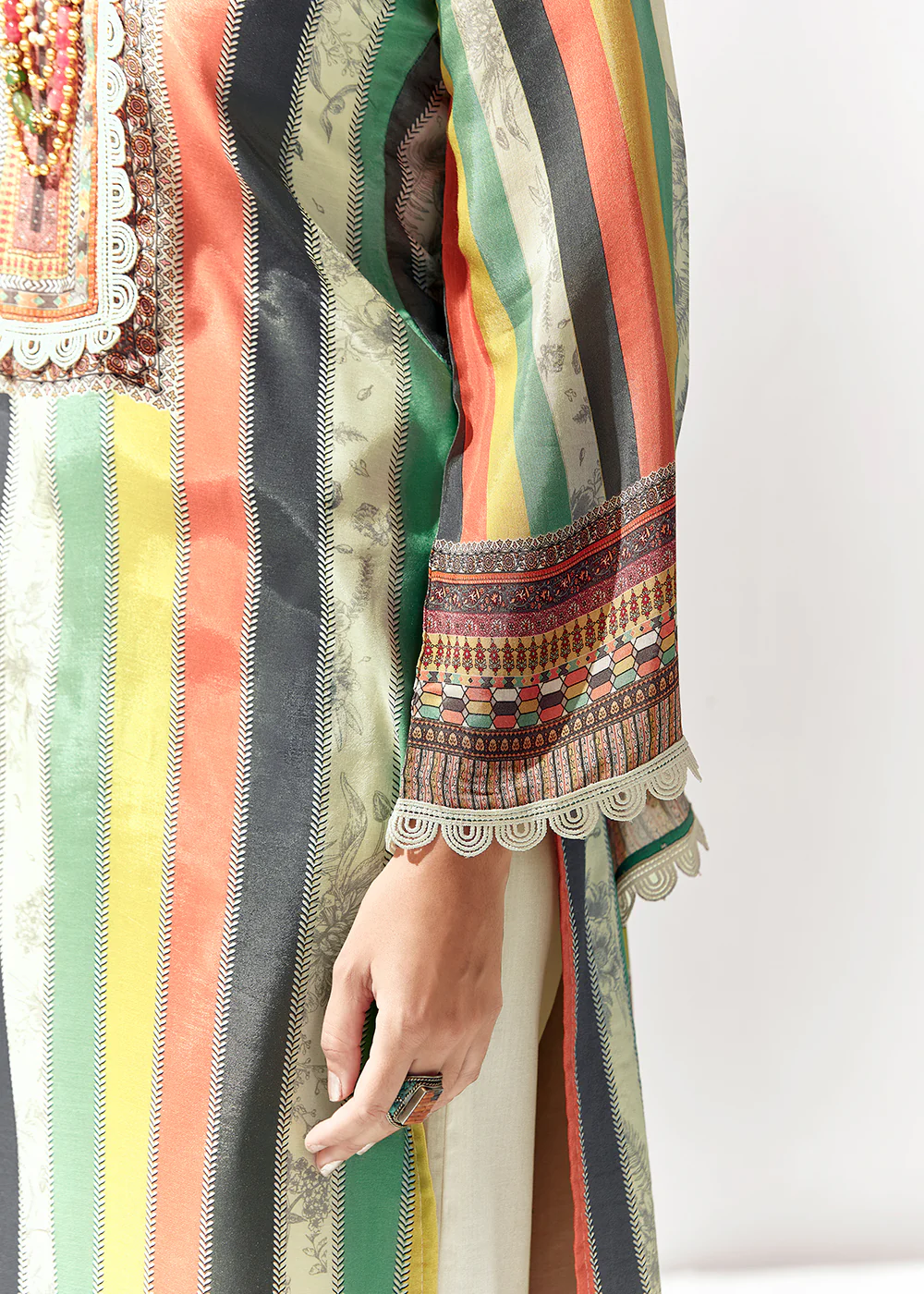 White Multicolor Cotton Lawn Digital Printed Salwar Suit - Image 5