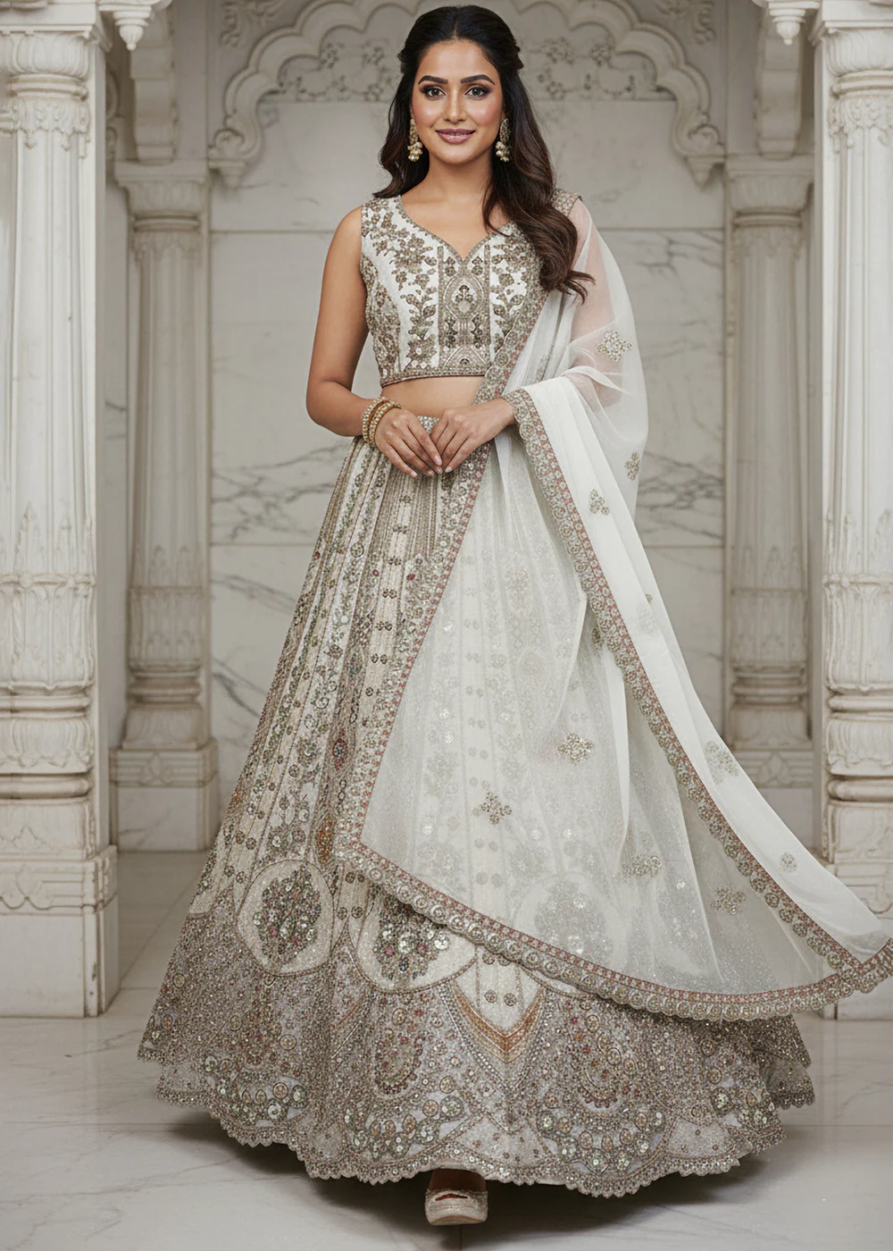 White Organza Embroidered Designer Lehenga Set