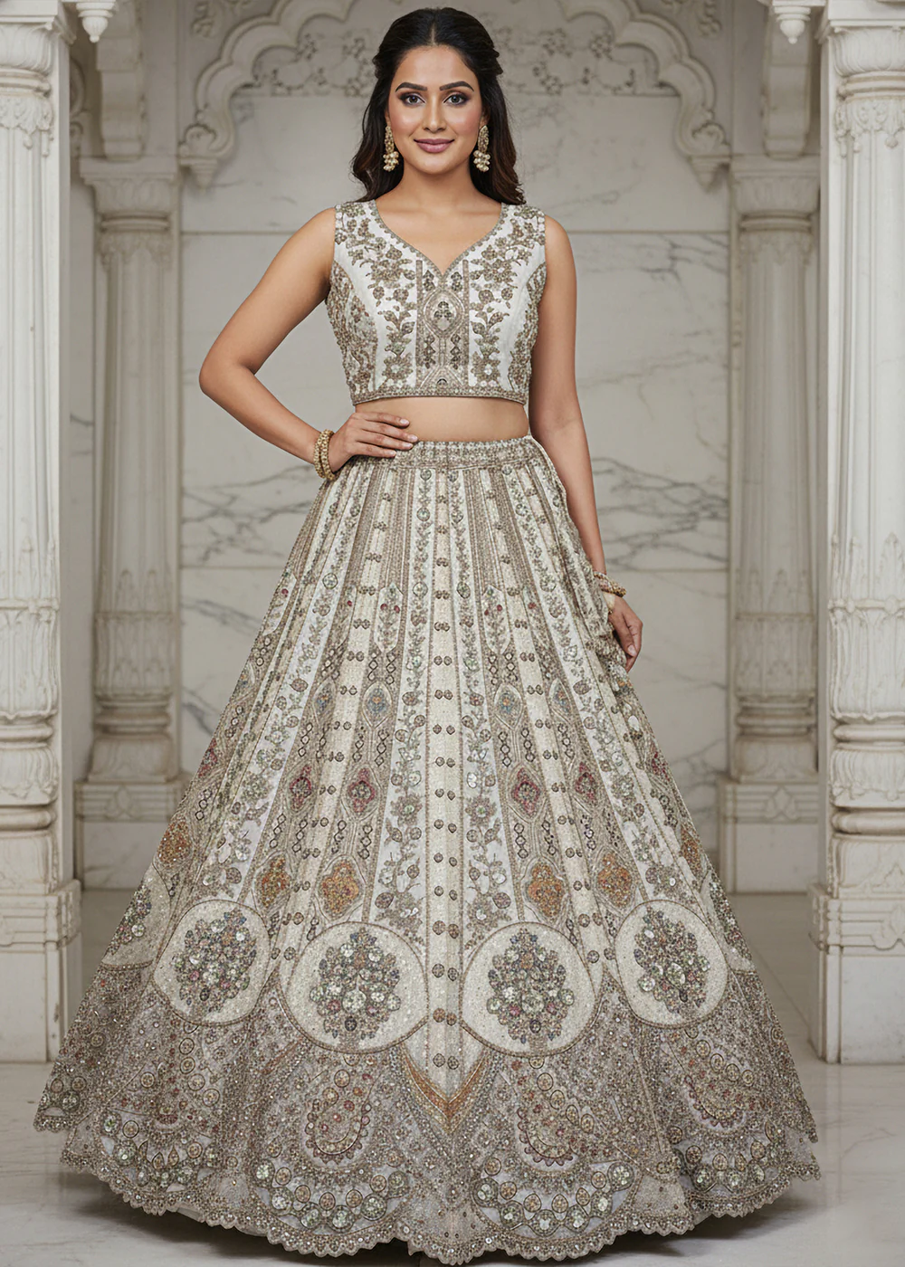 White Organza Embroidered Designer Lehenga Set - Image 3
