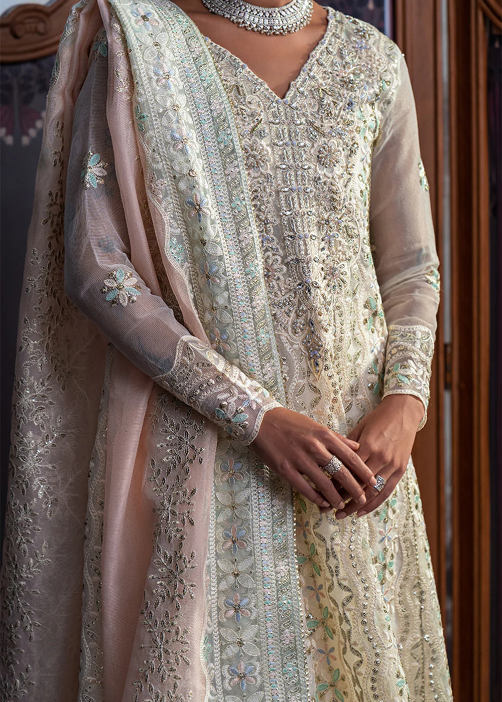 White Organza Net Pakistani Suit | Mushq | Qala Kamdaani | Aaila - Image 11
