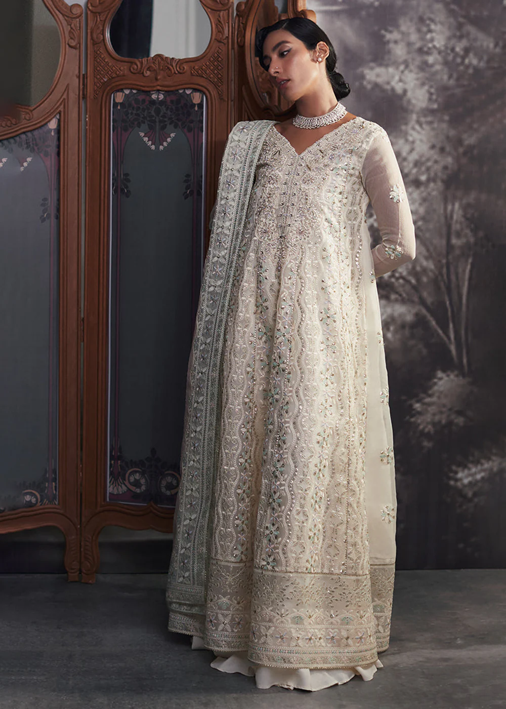 White Organza Net Pakistani Suit | Mushq | Qala Kamdaani | Aaila - Image 3