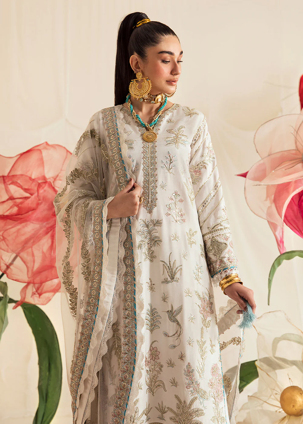 White Pakistani Palazzo Suit | Ayzel | Fleur De Lis Formals’23 | Victorie - Image 2