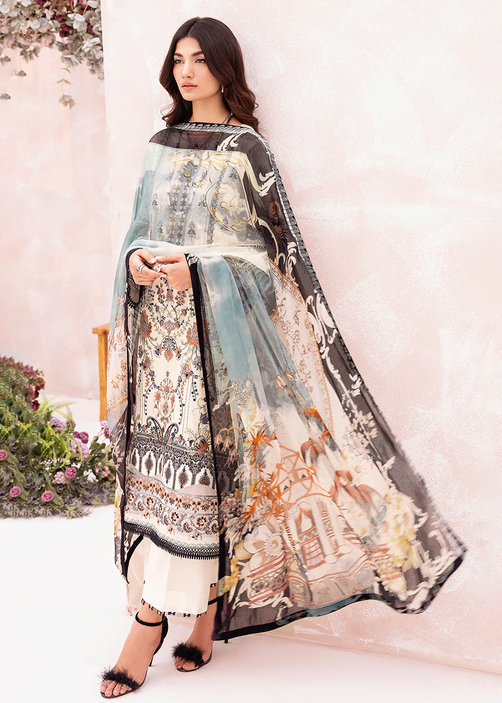 White Pakistani Salwar Suit - Ramsha Mashaal Collection Vol 7 - #L-703 - Image 5