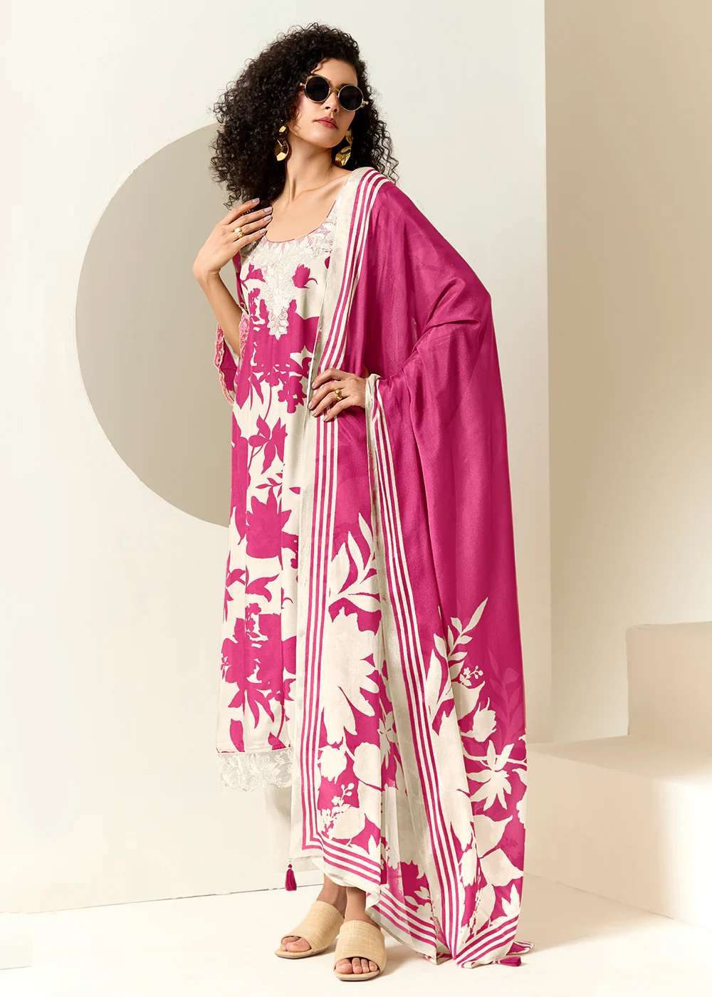 White Pure Muslin Floral Printed Trendy Salwar Suit