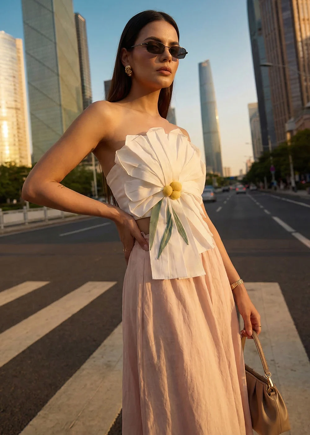 White Tube Top with Long Linen Beige Skirt Indo Western Dress - Image 7
