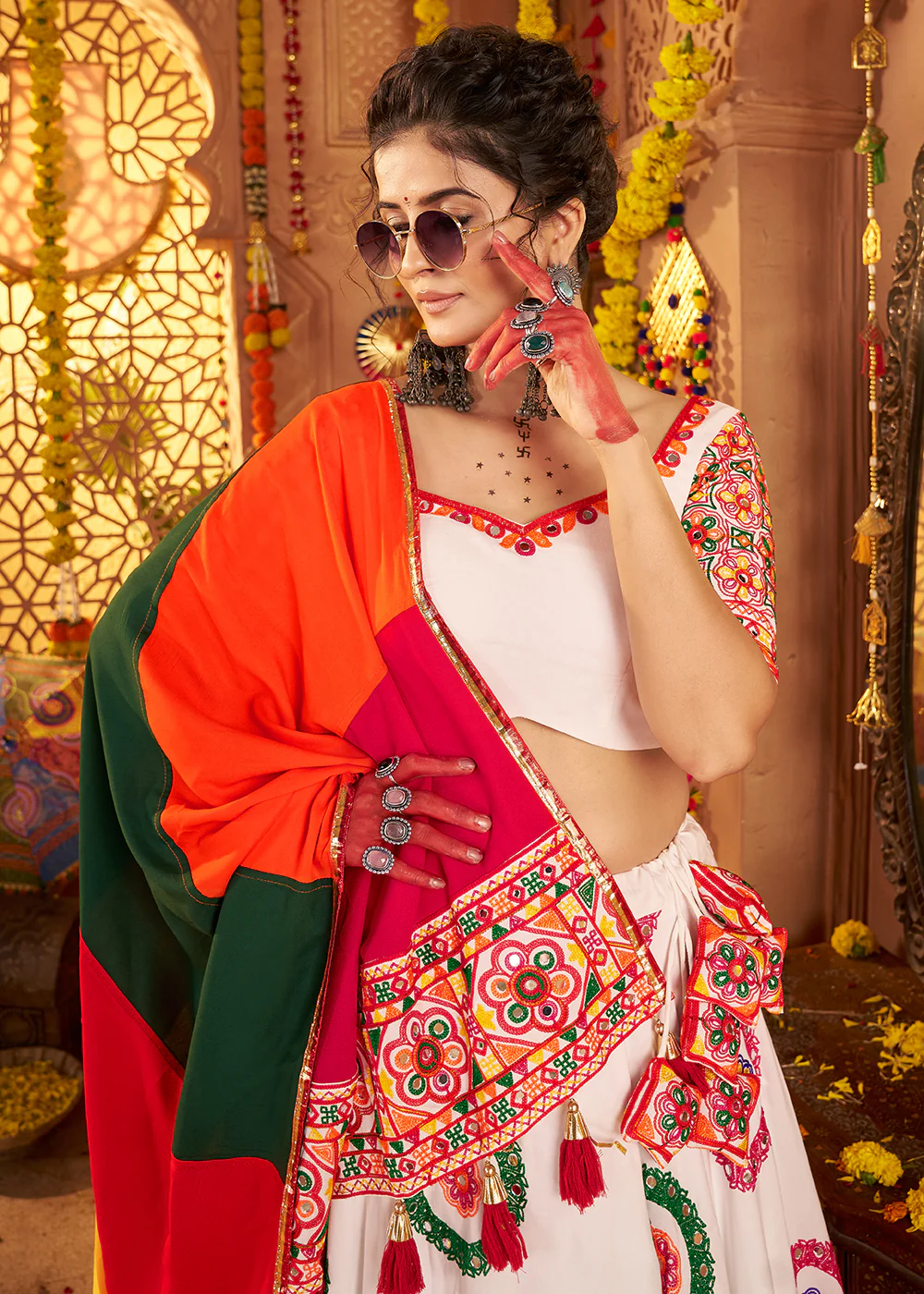 White Viscose Cotton Chaniya Choli for Navratri Festival - Image 2