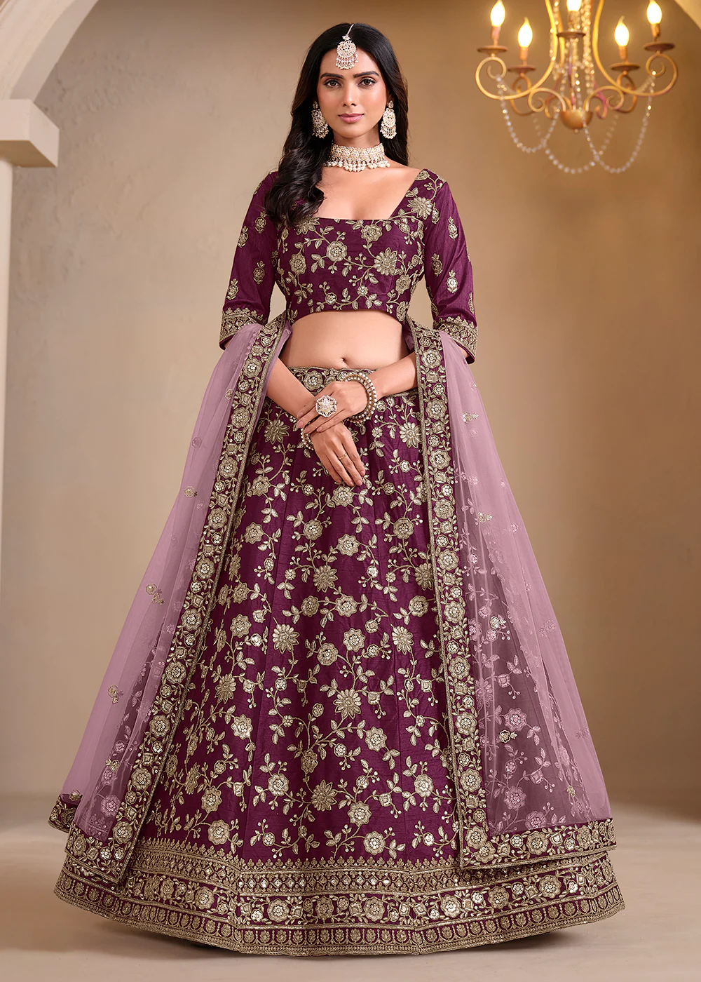 Wine Bridesmaids Style Art Silk Wedding Lehenga Choli