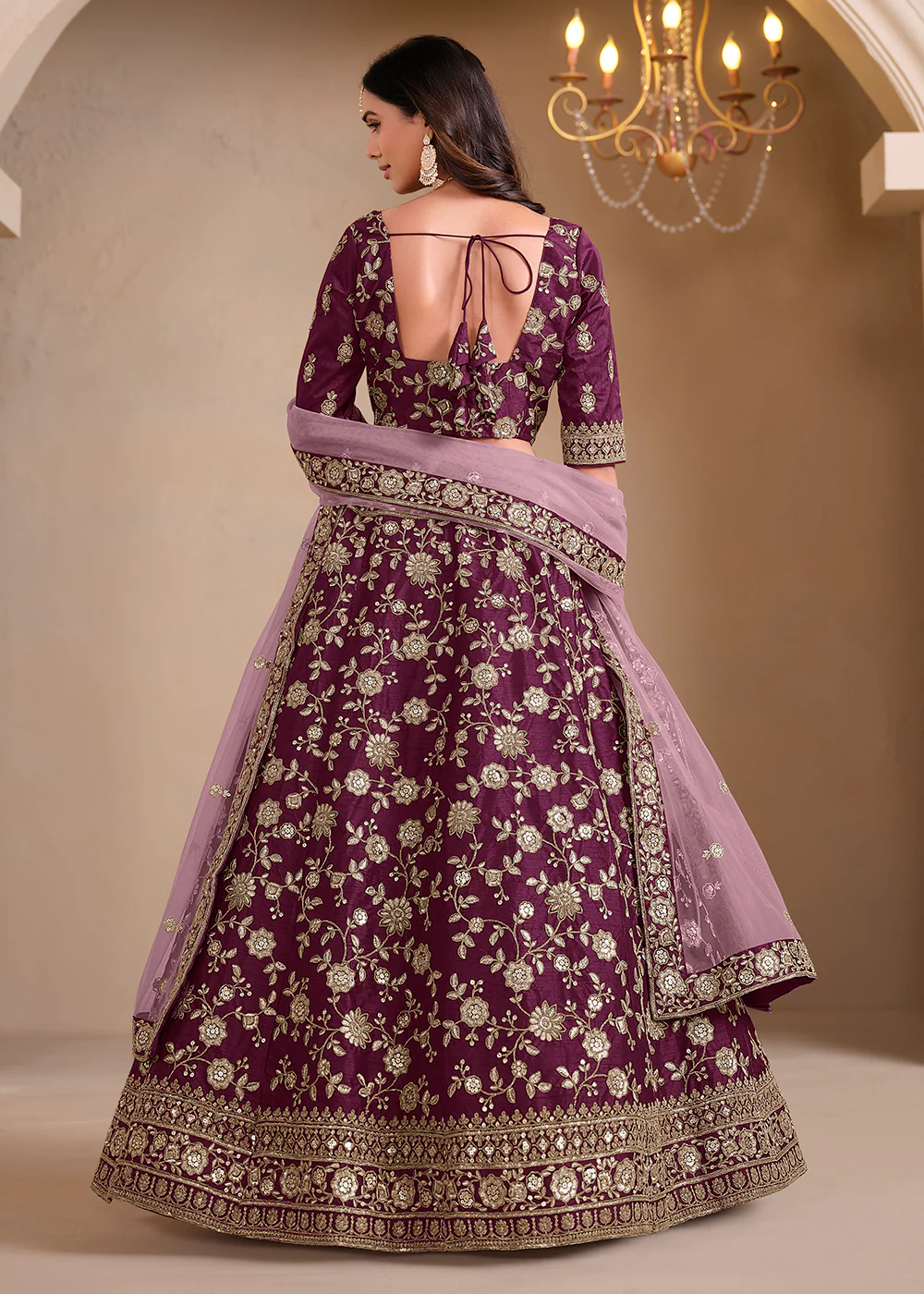 Wine Bridesmaids Style Art Silk Wedding Lehenga Choli - Image 2