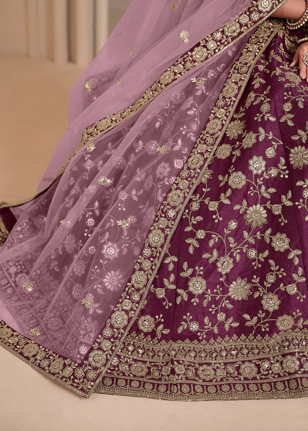 Wine Bridesmaids Style Art Silk Wedding Lehenga Choli - Image 4