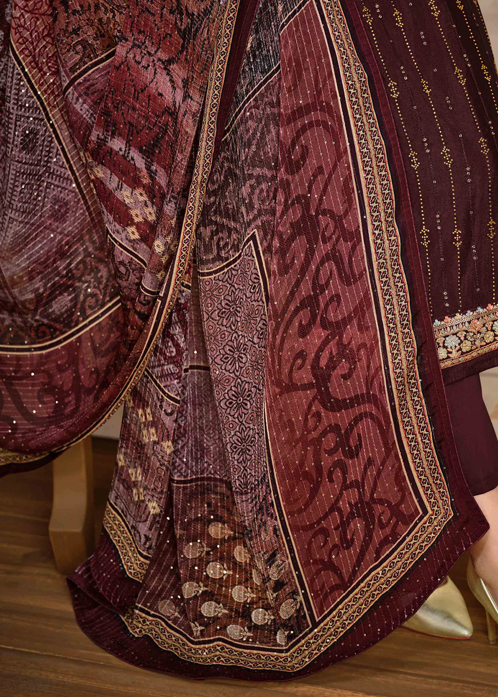 Wine Chinnon Pant Style Wedding Ceremony Suit - Image 5