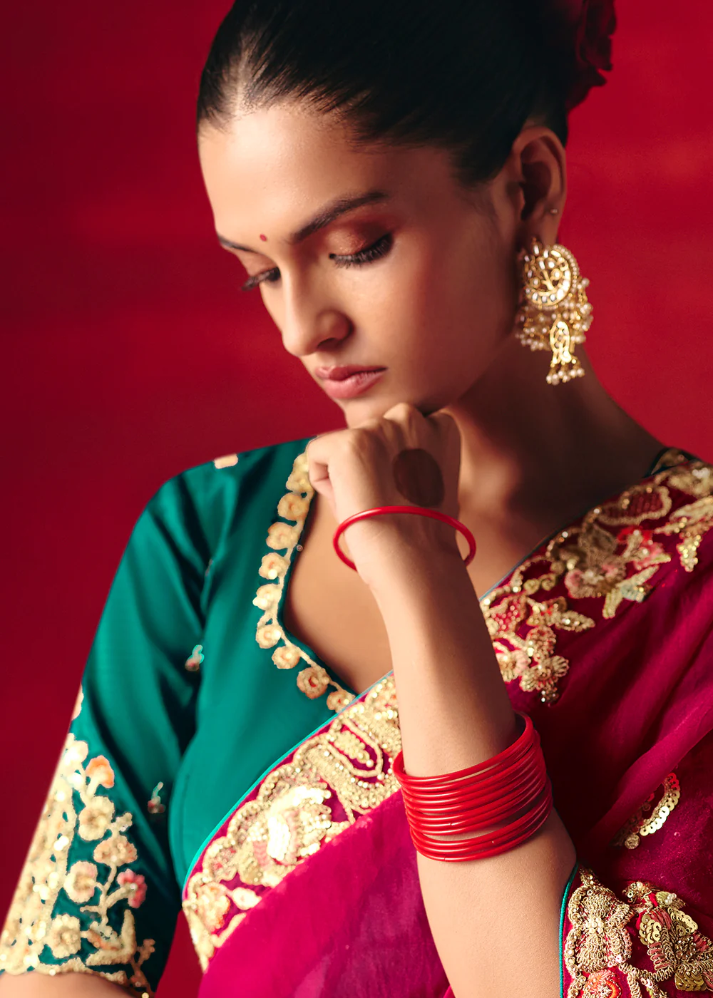 Wine Fancy Material Wedding Designer Saree - Image 5